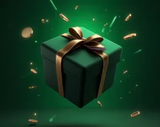 GreenBet welcome package artwork with a green gift and gold ribbon